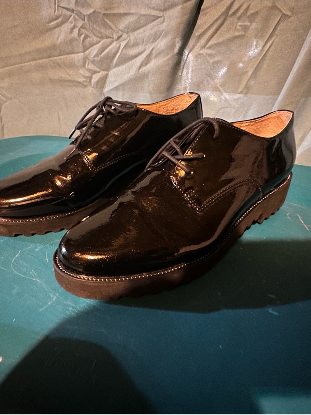 Franco Sarto Womens Black Patent Lace-Up Derbies